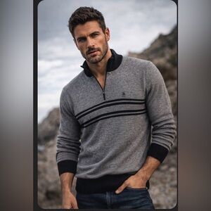 Original Penguin Sweater 1/4 Zip Front Mock Neck Cotton Navy Blue Men's Large